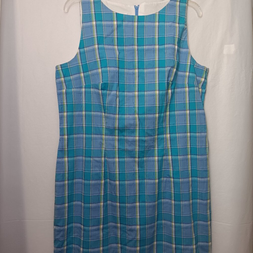 AGB COTTON BLEND PLAID SHEATH DRESS SIZE 14